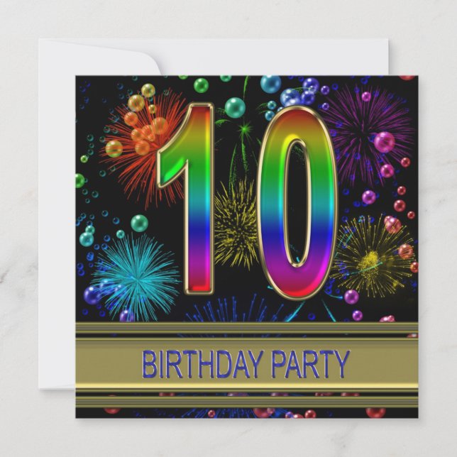 10th Birthday party Invitation with bubbles (Front)
