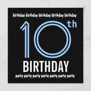 10th Birthday Party Modern Blue and Black W689 Invitation