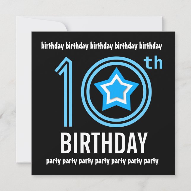 10th Birthday Party Modern Blue and Black W689 Invitation (Front)