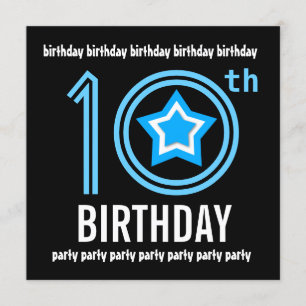 10th Birthday Party Modern Blue and Black W689 Invitation