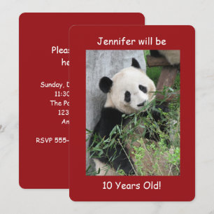 10th Birthday Party, Name, Cute Giant Panda, Red Invitation