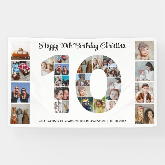 10th Birthday Party Number 10 Photo Collage Banner (Horizontal)
