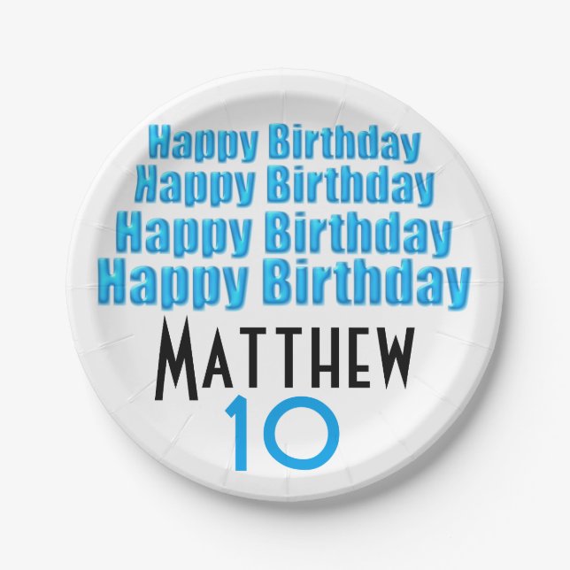 10th Birthday Party Personalised Paper Plates (Front)