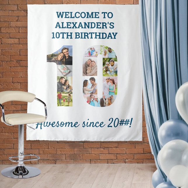 10th Birthday Party Photo Collage Backdrop Tapestry (Creator Uploaded)