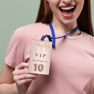 10th birthday party rose gold glitter pink vip ID badge