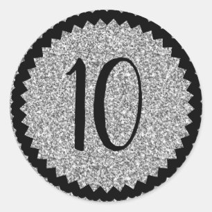 10th Birthday Party Silver Glitter Classic Round Sticker