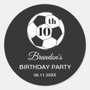 10th Birthday Party Soccer Black Boys Sports Classic Round Sticker