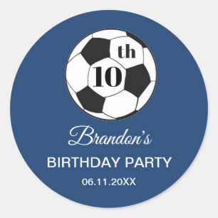 10th Birthday Party Soccer Blue Boys Sports Classic Round Sticker
