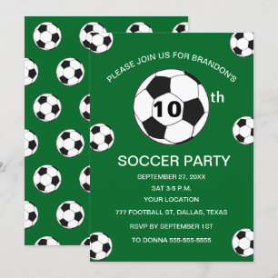 10th Birthday Party Soccer Green Boys Sports Invitation