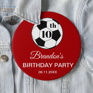 10th Birthday Party Soccer Red Boys Sports 6 Cm Round Badge