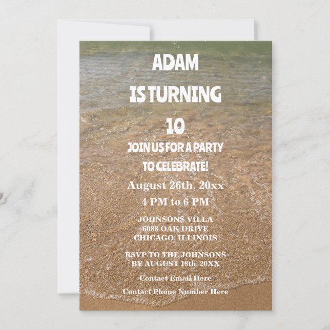 10th Birthday Party Tenth Ocean Sandy Beach Custom Invitation (Front)