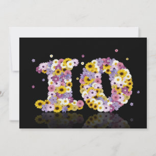 10th Birthday party, with flowered letters Invitation