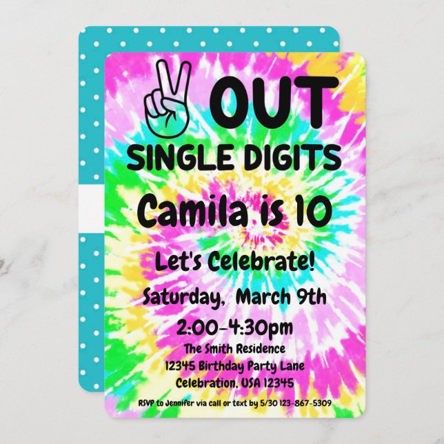 10th Birthday Peace out single digits Invitation (Front/Back)