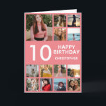 10th Birthday Photo Collage 13 Photos Pink & White Card<br><div class="desc">10th Happy Birthday Photo Collage 13 Photos Pink and White Birthday Card for Any Age. 1st 13th 15th 16th 18th 20th 21st 30th 40th 50th 60th 70th 80th 90th 100th,  Any Ages. For further customisation,  please click the "Customise it" button and use our design tool to modify this template.</div>