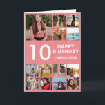 10th Birthday Photo Collage 13 Photos Pink & White Card<br><div class="desc">10th Happy Birthday Photo Collage 13 Photos Pink and White Birthday Card for Any Age. 1st 13th 15th 16th 18th 20th 21st 30th 40th 50th 60th 70th 80th 90th 100th,  Any Ages. For further customisation,  please click the "Customise it" button and use our design tool to modify this template.</div>