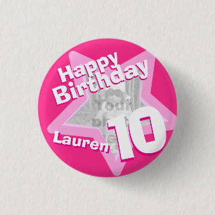 10th Birthday photo fun hot pink button/badge 3 Cm Round Badge