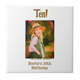 10th birthday photo name date simple brown beige b ceramic tile