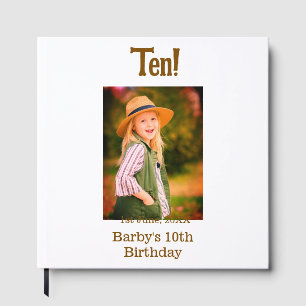 10th birthday photo name date simple brown beige b guest book