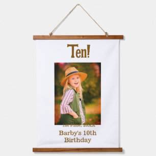 10th birthday photo name date simple brown beige b hanging tapestry