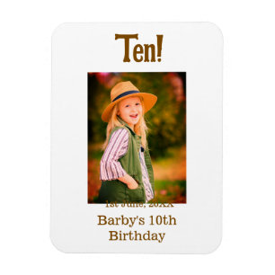 10th birthday photo name date simple brown beige b magnet