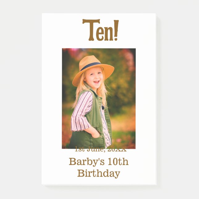 10th birthday photo name date simple brown beige b post-it notes (Front)