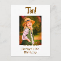 10th birthday photo name date simple brown beige b