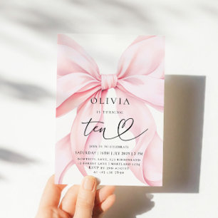 10th Birthday Pink Bow Party Invitation