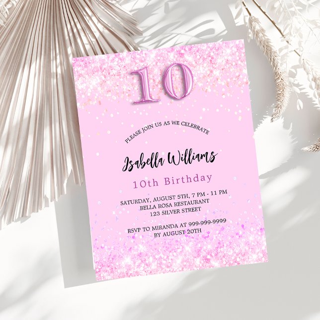10th birthday pink confetti girl budget invitation (Creator Uploaded)