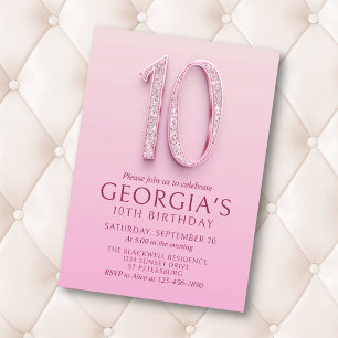 10th Birthday Pink Diamonds Invitation