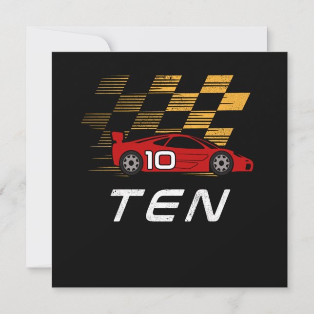 10th Birthday Racing Car Gift 10 Years Race Driver Invitation (Front)