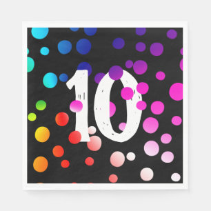 10th Birthday Rainbow Dots on Black Napkin
