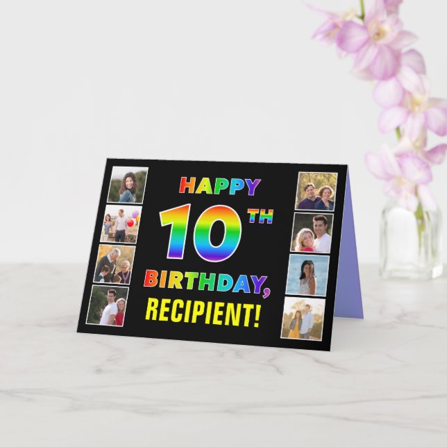 10th Birthday: Rainbow Text, Custom Photos & Name Card (Orchid)