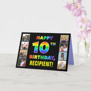10th Birthday: Rainbow Text, Custom Photos & Name Card