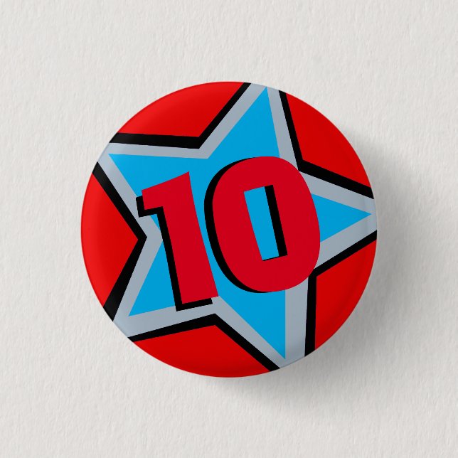 10th Birthday red gray star age button/badge 3 Cm Round Badge (Front)