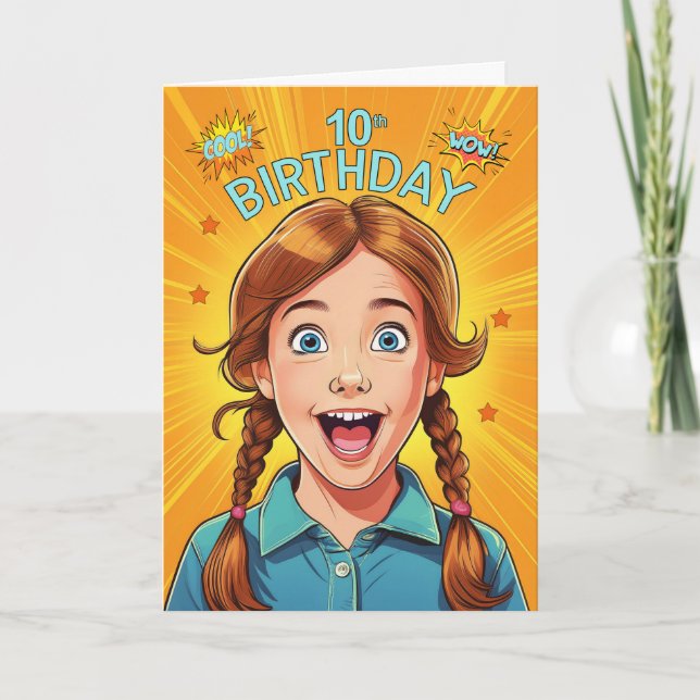 10th Birthday Redhead Girl Pop Art Style Card (Front)