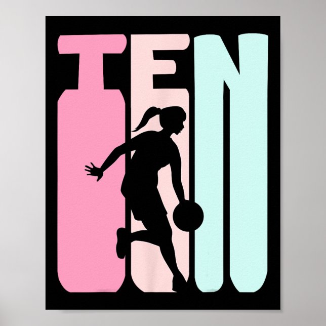 10th Birthday Retro Basketball Player 10 Years Old Poster (Front)