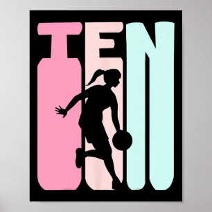 10th Birthday Retro Bysketbyll Player 10 Years Old Poster