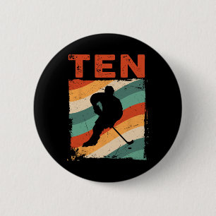 10th Birthday Retro Ice Hockey 10 Years Old Boy Gi 6 Cm Round Badge