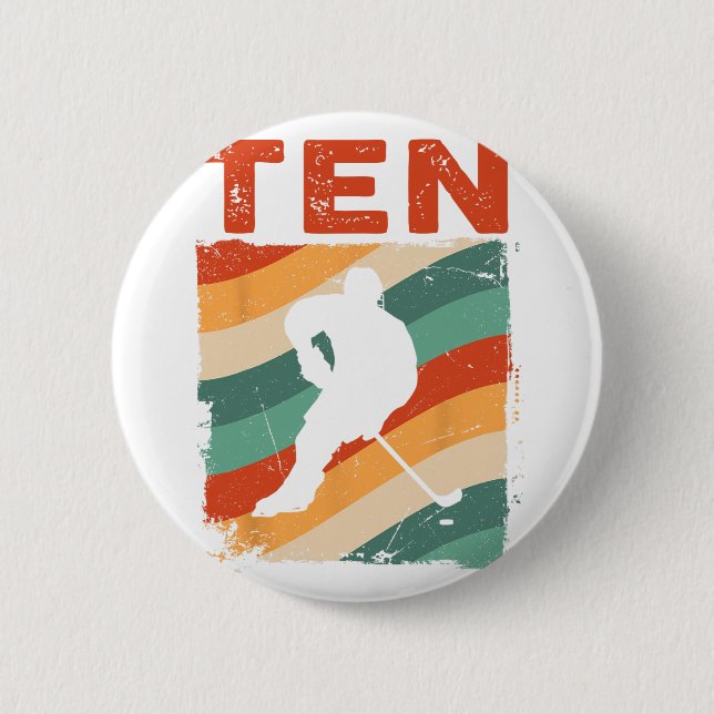 10th Birthday Retro Ice Hockey 10 Years Old Boy Gi 6 Cm Round Badge (Front)
