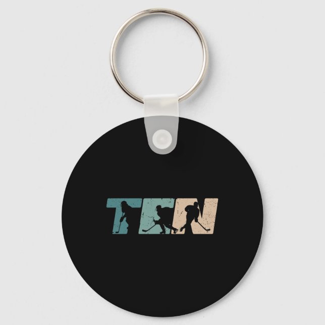 10th Birthday Retro Ice Hockey 10 Years Old Boy Gi Key Ring (Front)