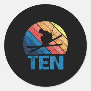 10th Birthday Retro Ski Skiing 10 Year Old Boys Gi Classic Round Sticker