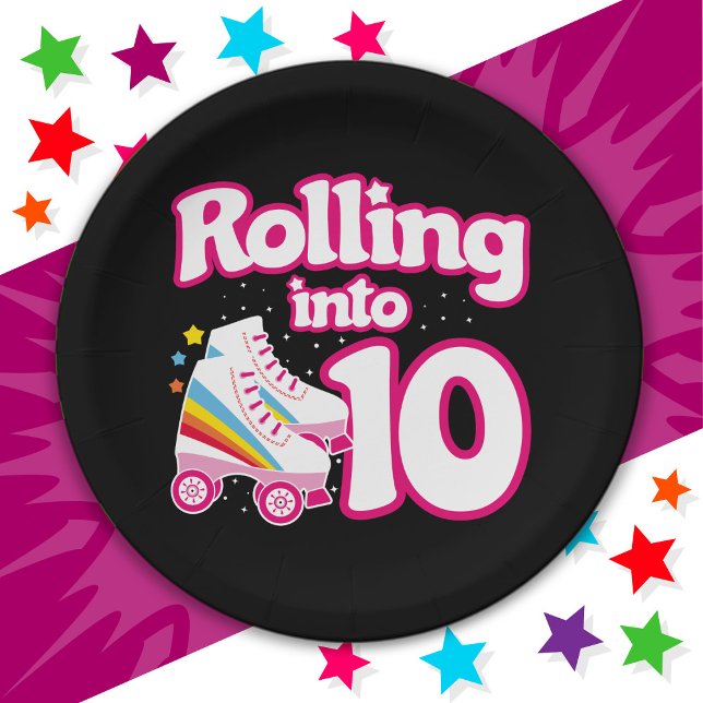 10th Birthday Roller Skating 10 Years Old Skate Paper Plate (Creator Uploaded)