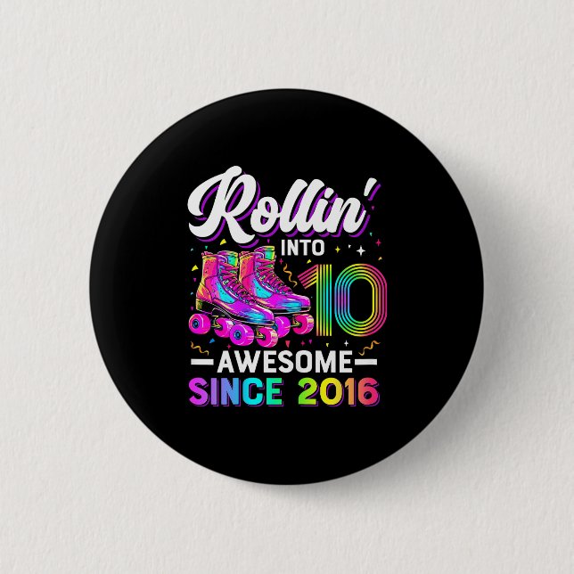 10th Birthday Shirt Girl 10 Year Old Roller Skate  6 Cm Round Badge (Front)