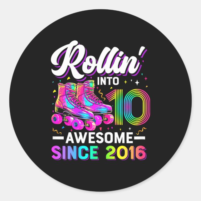 10th Birthday Shirt Girl 10 Year Old Roller Skate  Classic Round Sticker (Front)