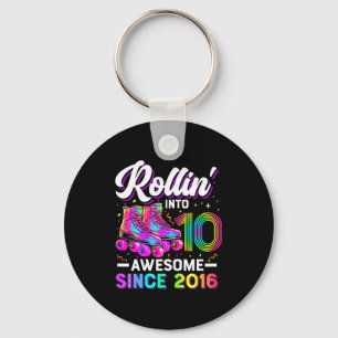 10th Birthday Shirt Girl 10 Year Old Roller Skate Key Ring