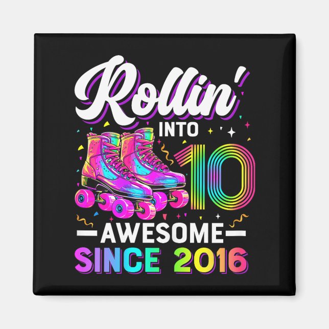 10th Birthday Shirt Girl 10 Year Old Roller Skate  Magnet (Front)