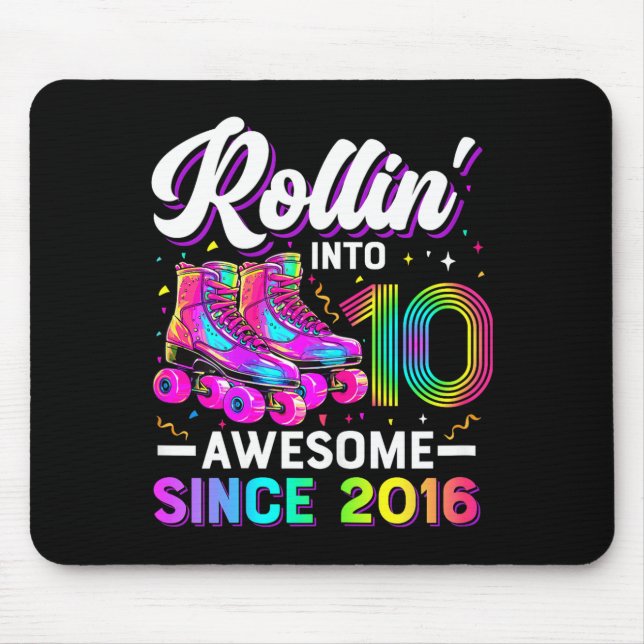 10th Birthday Shirt Girl 10 Year Old Roller Skate  Mouse Pad (Front)