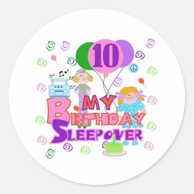 10th Birthday Sleepover Classic Round Sticker (Front)