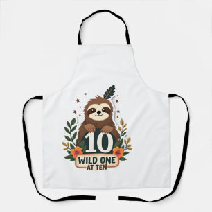 10th Birthday Sloth Vintage Wild One Shirt Apron