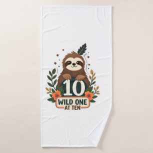 10th Birthday Sloth Vintage Wild One Shirt Bath Towel